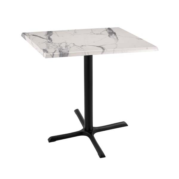36" Tall OD211 Black Table Base 30" x 30" 30" x 30" Square White Marble Top by the HollBar Stool Co.